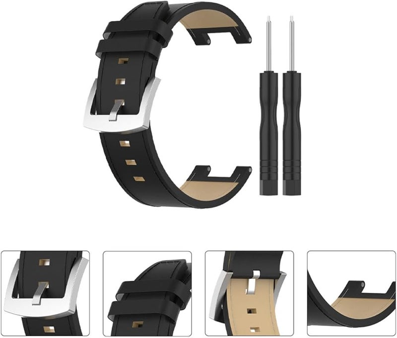 Leather Watch Band Compatible with Men Soft Comfortable Replacement Strap Black - Image 4
